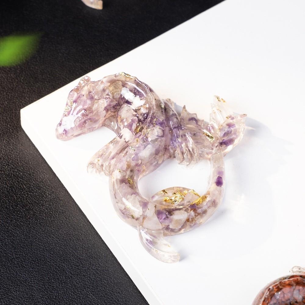Dragon Resin Crystal Figurine Home Decor With Natural Gemstone Chips For Gift Collectors