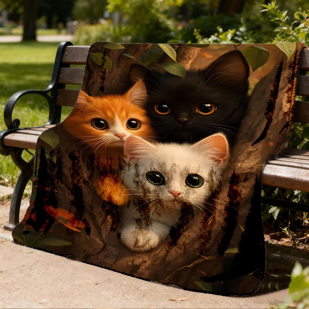 1pc Cat Treehouse Outdoor Flannel Blanket Gift For Boys Girls Adults, Family Friends
