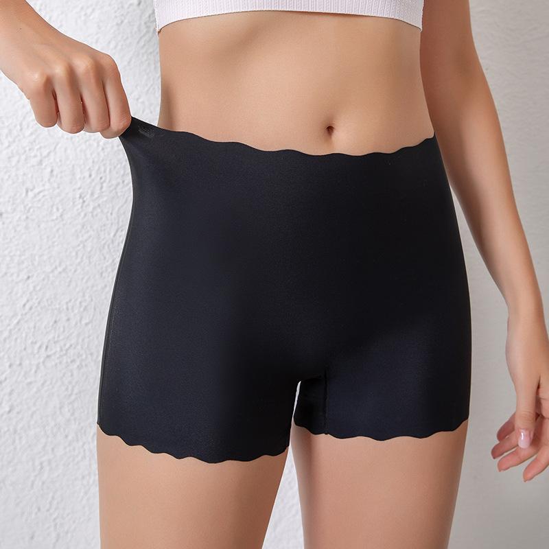 Women's Sexy High-Waisted Slimming Seamless Bow Trim Pants Non-Rolling Wave High Stretch Ice Silk Anti-Chafing Solid Knitted