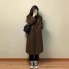 Women's Brown Wool Blend Single-Breasted Notch Lapel Trench Coat