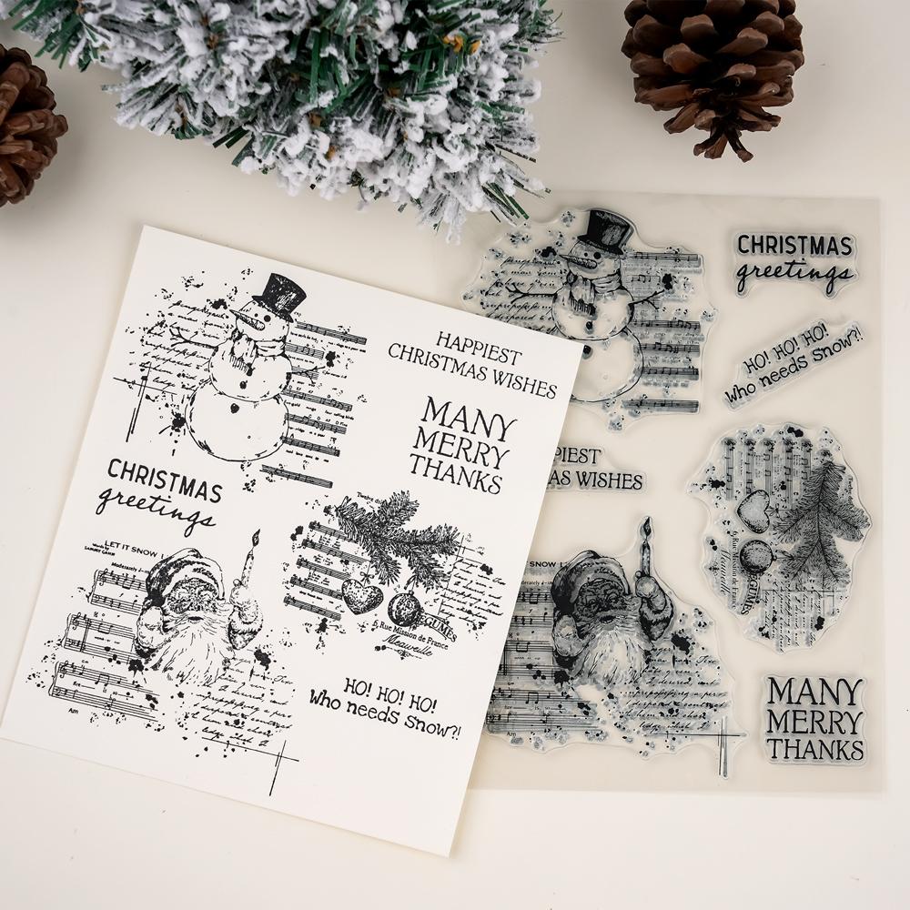 15*20cm Christmas Snowman Clear Rubber Stamps Santa Reusable Transparent Silicone Stamp Seals for Xmas Winter Journaling Card Ma