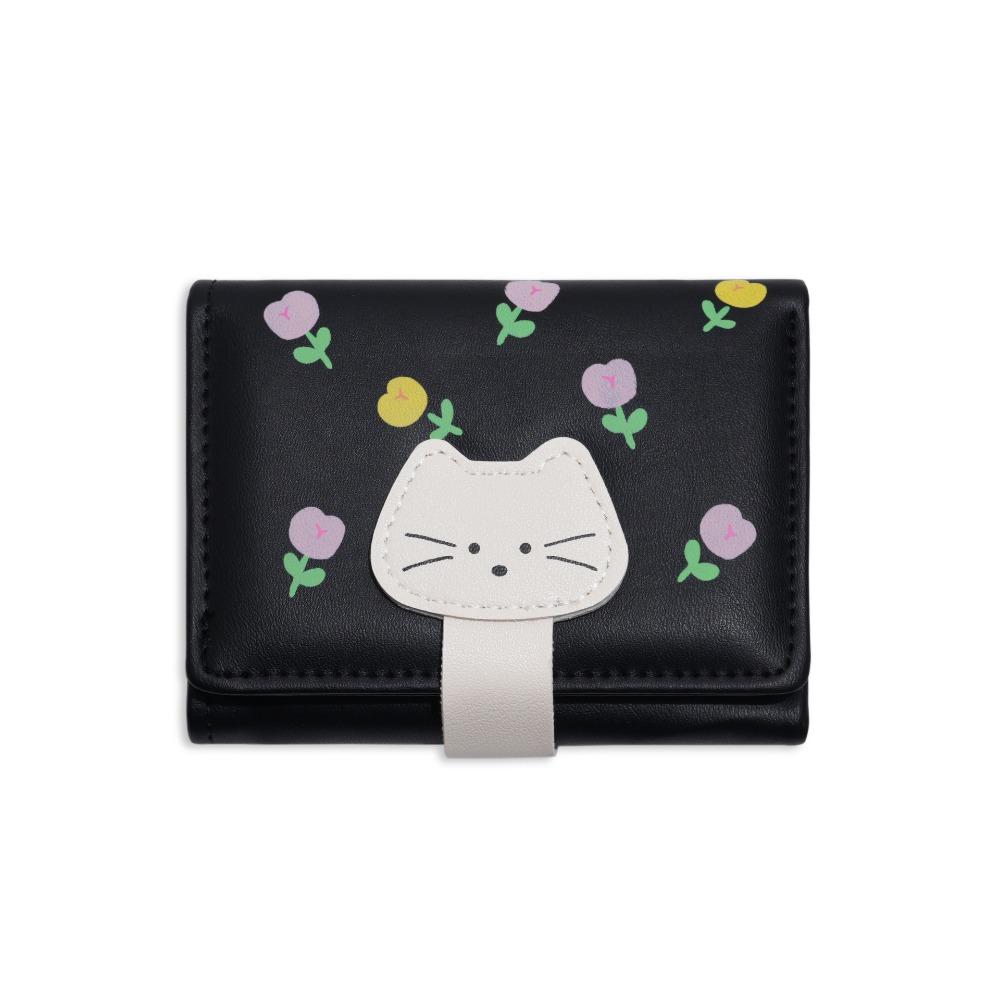 PU Leather Flower Printed Wallet Portable Three Fold Wallet Coin Purse Short Leather Purse  Travel