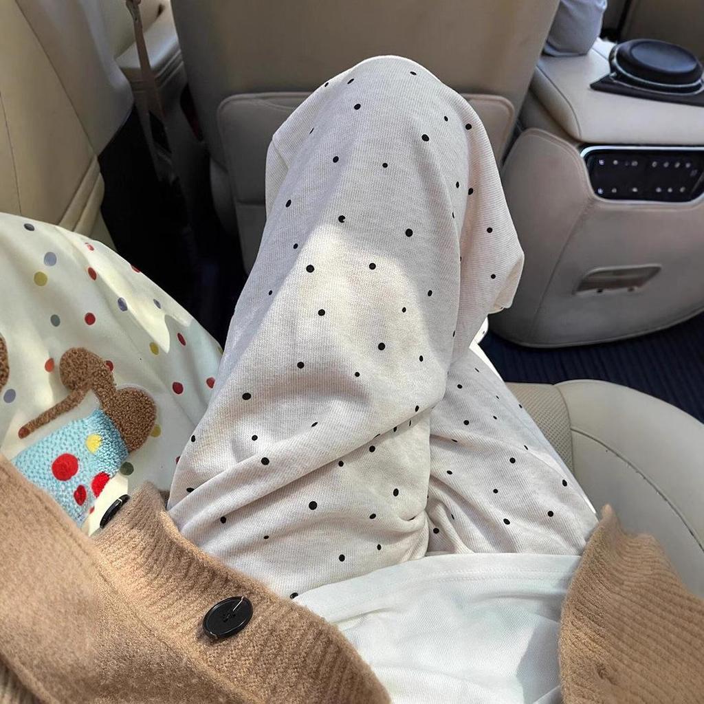 Polka Dot Women's Petite Wide-Leg Glutinous Rice Pants, Autumn/Winter 2024, Loose Plus Velvet, Lazy Style Casual Slimming Trousers.