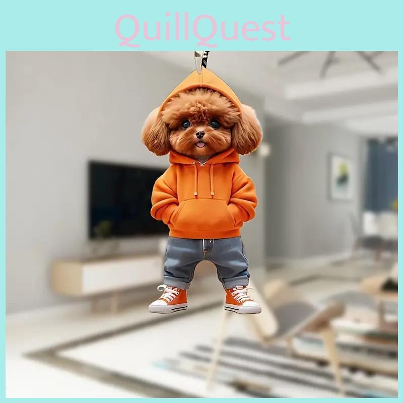 Car Rearview Acrylic Pendant With Teddy Dog Clothing Design For Decor Vehicle