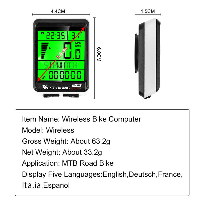 WEST BIKING 5 Sprachen Kabellos Wasserdicht Multifunktionaler Fahrradcomputer Cycling MTB Kilometerzähler Rennrad Stoppuhr Tachometer