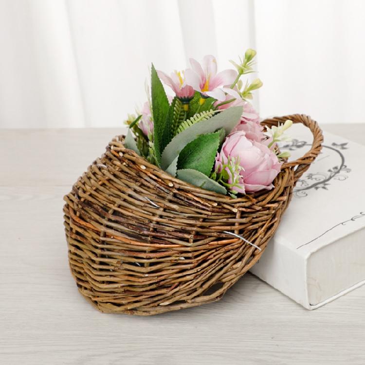 Panier à Fleurs en Osier Rotin Fait Main Suspendu au Mur Pour Jardin Plante Grimpante Pot Support de Plantes Décoration Intérieure Jardinière Murale