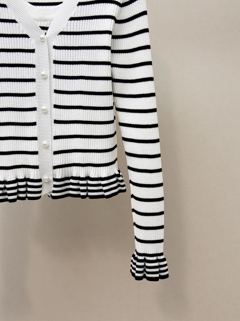 Autumn V-Neck Color Block Knitted Cardigan - French Style for Women