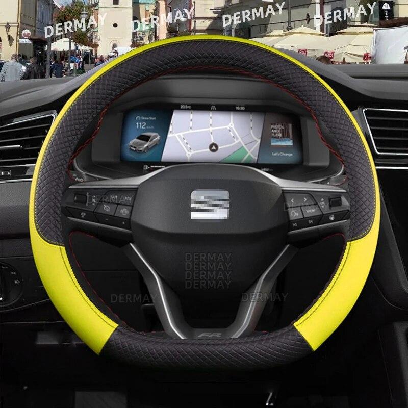 Funda para volante de coche Seat Ibiza 6L 6J 6P 6F KJ1 FR, piel sintética, antideslizante, 9 colores, accesorios para coche, envío rápido.