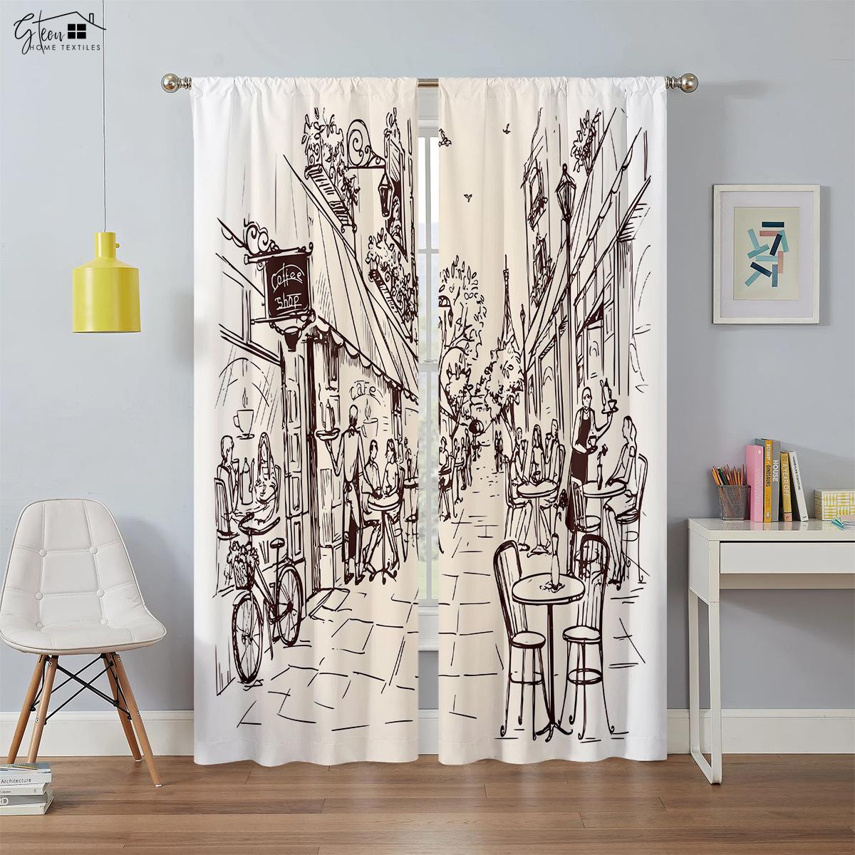 

Современные Простые Городские Архитектурные 3D-принтованные Шторы Вид на Улицу Вид на Реку Гостиная Окна от Пола до Потолка Шторы на Заказ W50xH130(CM)x2PCS&Rod pocket