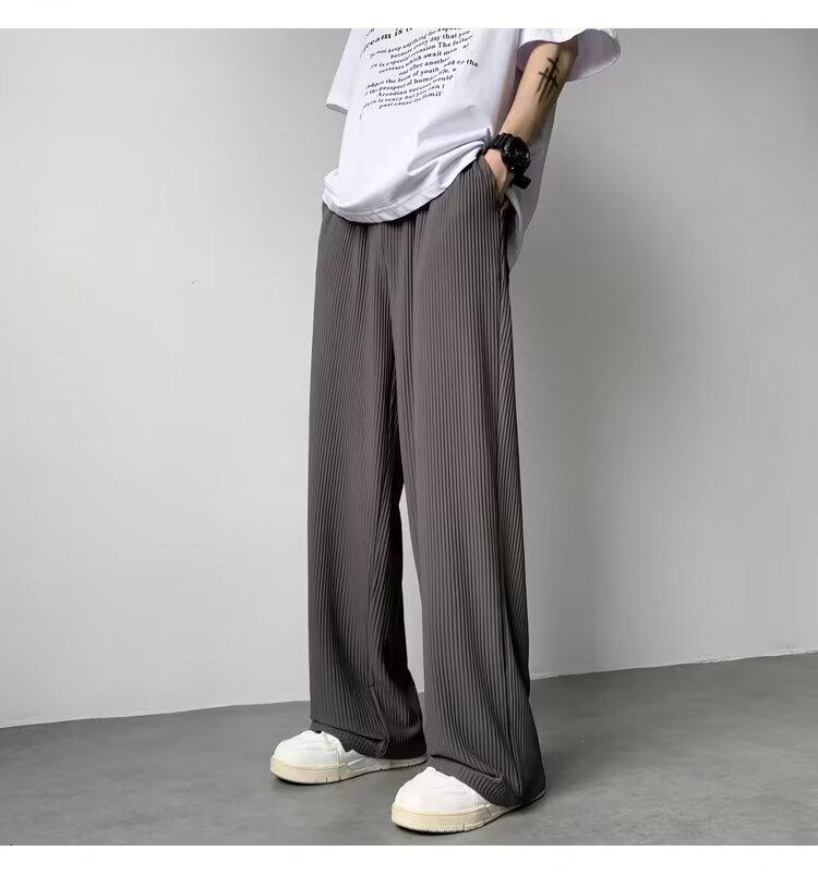 Men's 2025 Summer Ice Silk Loose Straight-Leg Pants - Thin, Trendy, Korean Style, Plus Size.