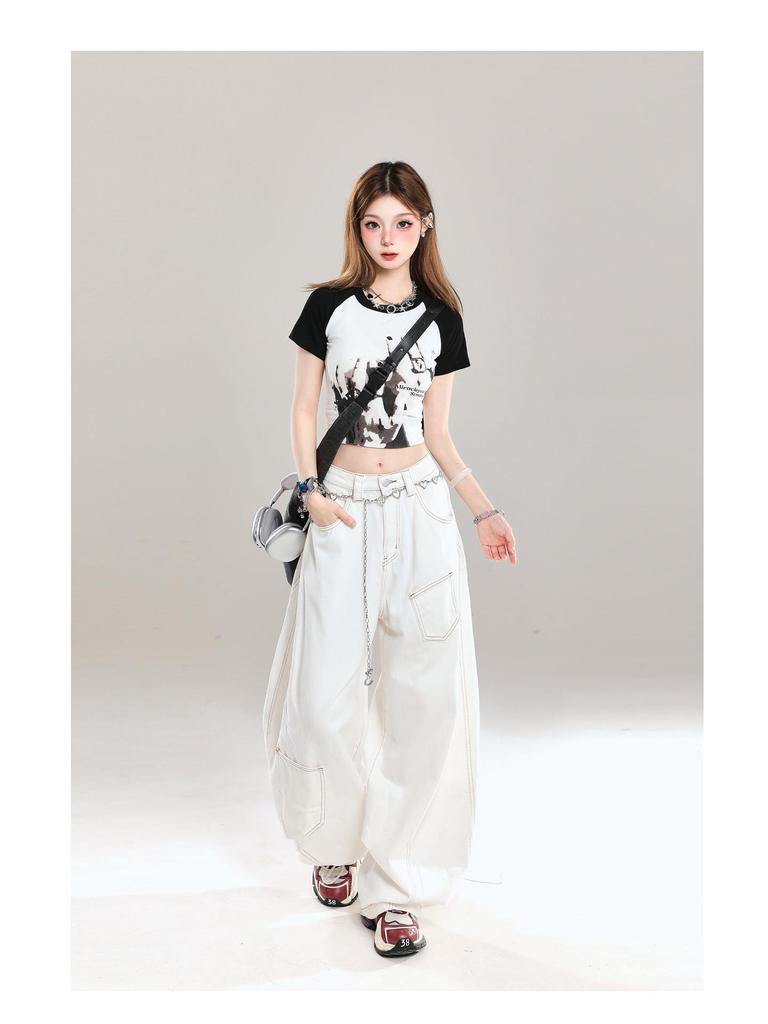 D9021 Damen Locker Weitbeinige Gebogene Jeans - Frühling/Herbst Bodenlanger Stil