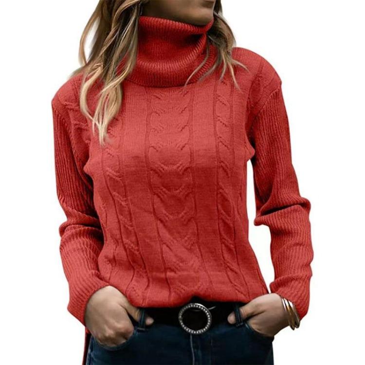 Maglione da Donna a Collo Alto Colore Unico Retro Manica Lunga Autunno Inverno Casual