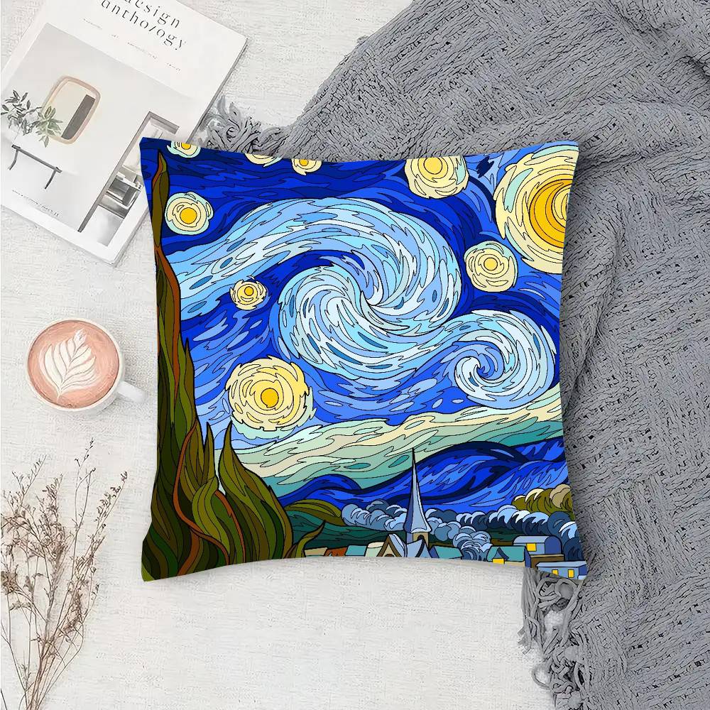 The Starry Night Art Pillow Case Fashion Square Pillowcase Bedroom Sofa Room Ins Decoration Leisure