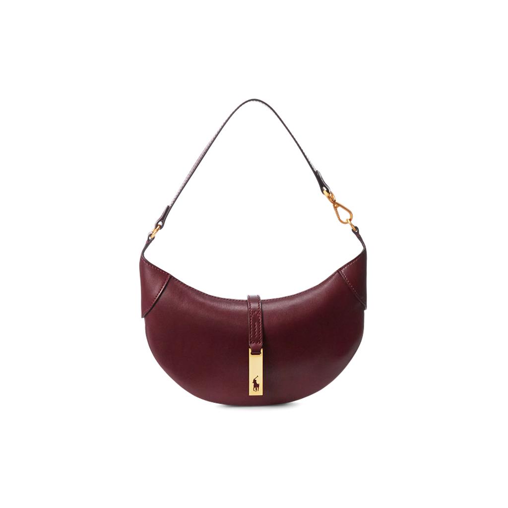 New Polo Ralph Lauren Polo ID Cow Leather Handbag, Shoulder Bag Women's Burgundy WAPOBAG02V20013