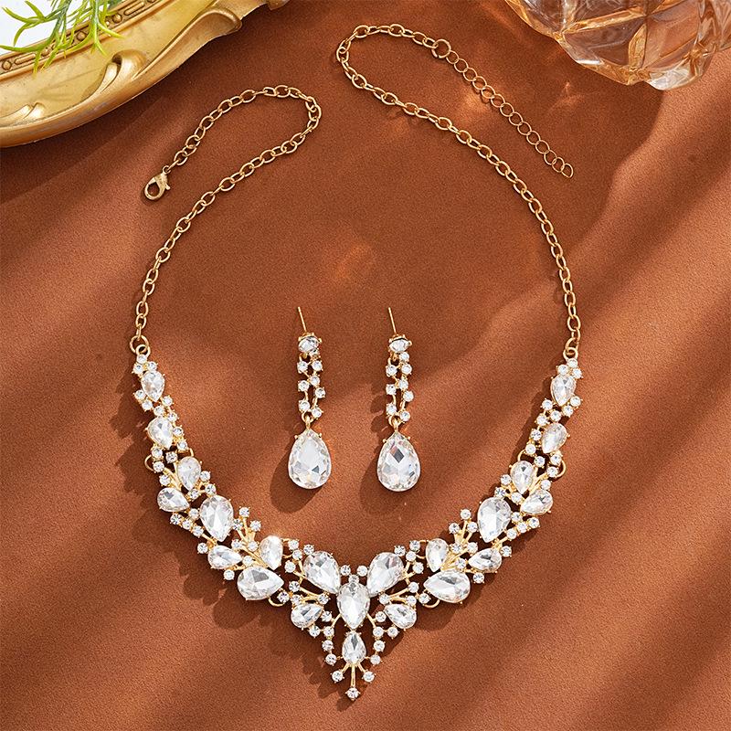 Bridal Jewelry Set: Zircon Necklace & Earrings for Wedding or Evening Gown