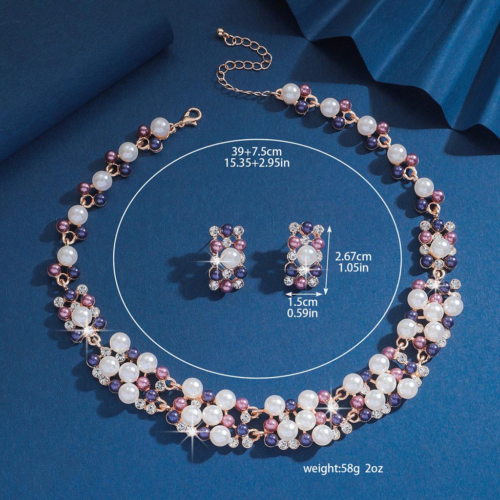 3PC Women's Fashion Multi Color Imitation Zircon Necklace Earrings Zircon Set Wedding Party Festival Gift-8352