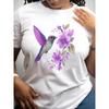 European Size Outdoors Walking Summer Tee - Hummingbird Nature Floral T-Shirt - Vacation Travel Hiking - Bird Watching - Bird Watcher