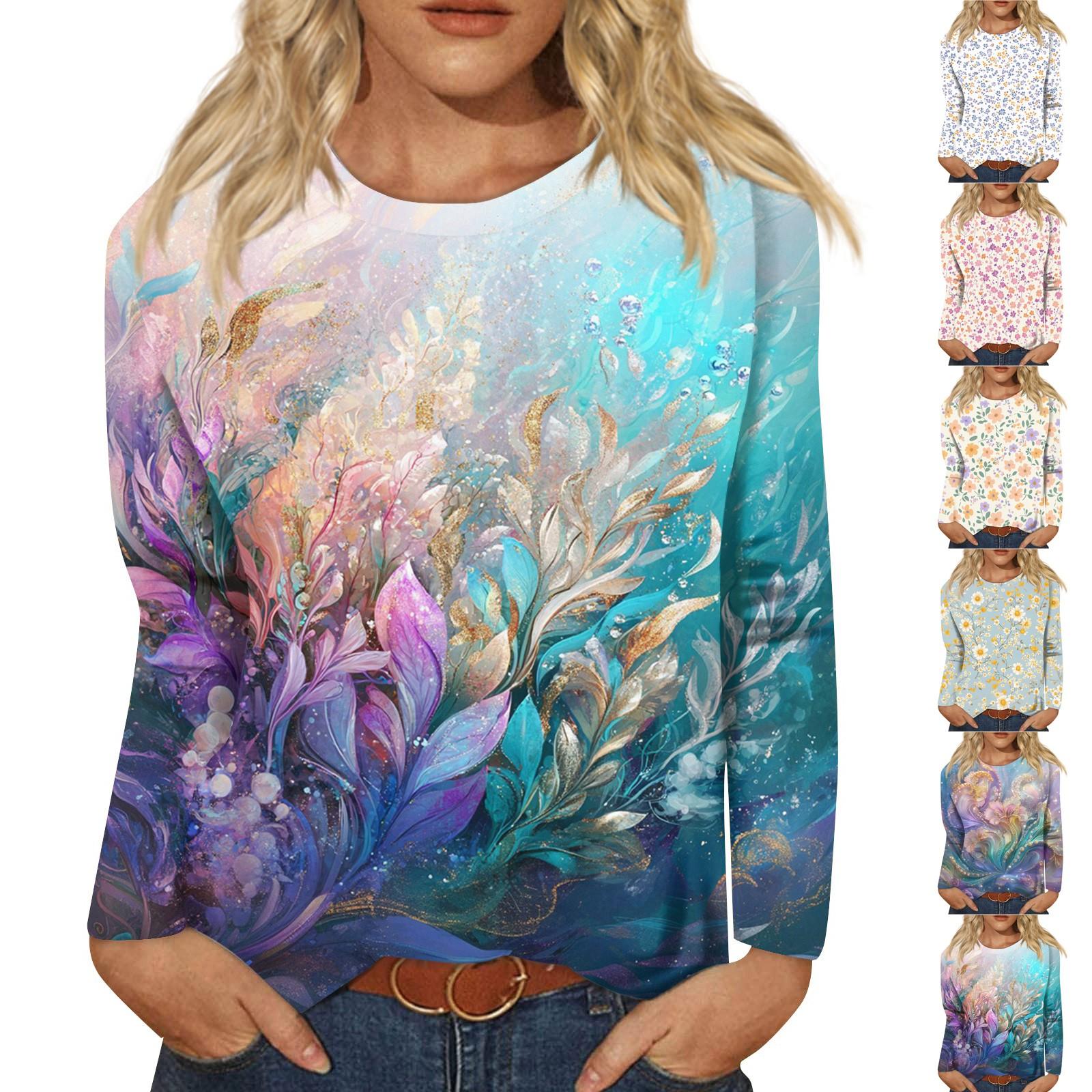

Women s Fashion Casual Long Sleeve Print Round Neck Top XXL