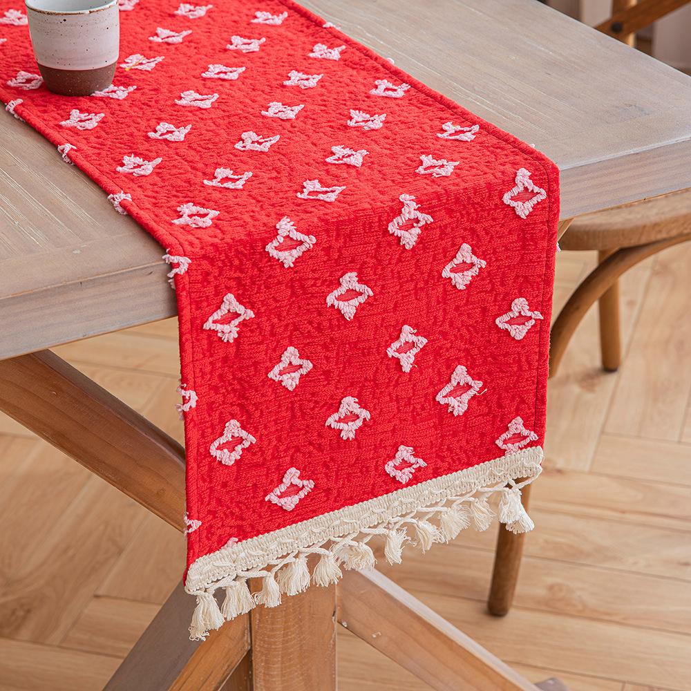 1pc Boho Table Runner for Home Decor Macrame Cream Yellow Farmhouse Table Runner with Tassels for Bohemian Dining Bedroom Decor