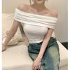 Summer Solid Slim Fit Off Shoulder Sexy T-shirt for Women Elegsnt Short Sleeve Casual Tshirts Woman Slash Neck Simple White Tee Tops 24374