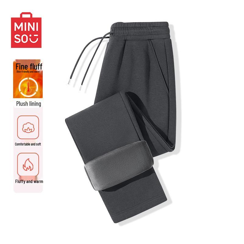 

MINISO Men s Fleece-Lined Straight-Leg Casual Pants M