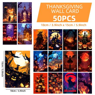 50 Halloween-Themed Jack-O-Lanterns, Witch Wall Cards, Background Decoration, Holiday Gift Cards For Children