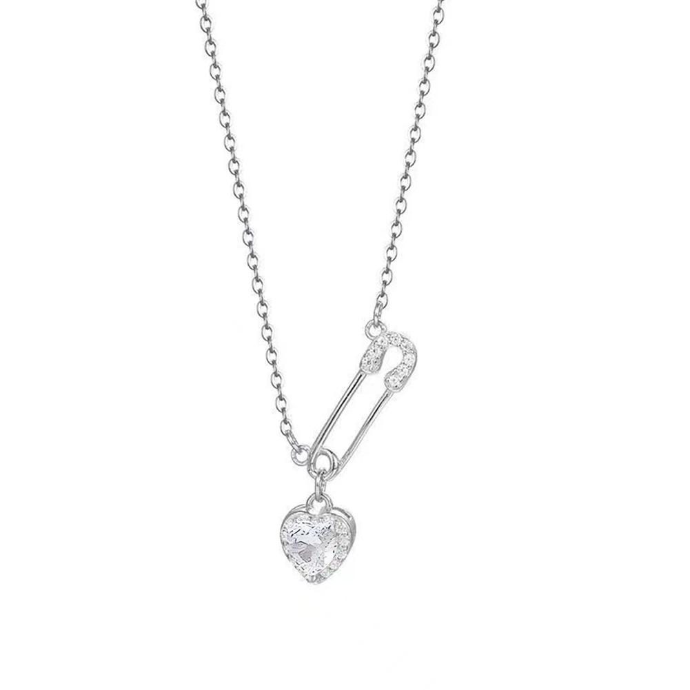 Creative Pink Heart-shaped Pin Necklace For Women Fashion Love Pendant Necklace Ladies Fashion Light Luxury Jewelry Gifts HOT