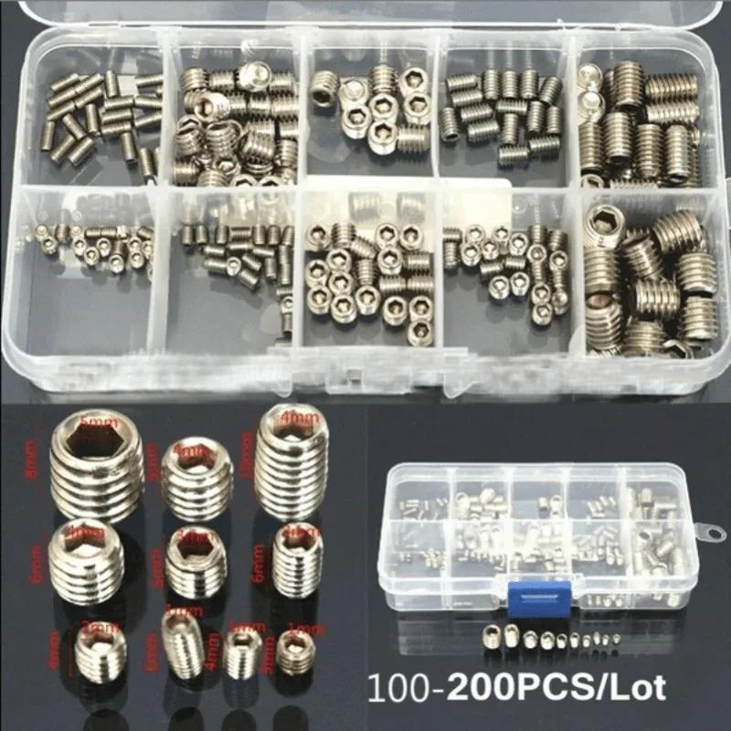304 Stainless Steel Socket Head Hex Set Screw Assortment Kit Grub Screw Cup- Metric M3 M4 M5 M6 M8 Cup Point Grub Screw Set