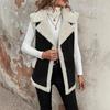 New women's vest plush splicing lapel vest medium and long sleeveless vest jacket women's trend