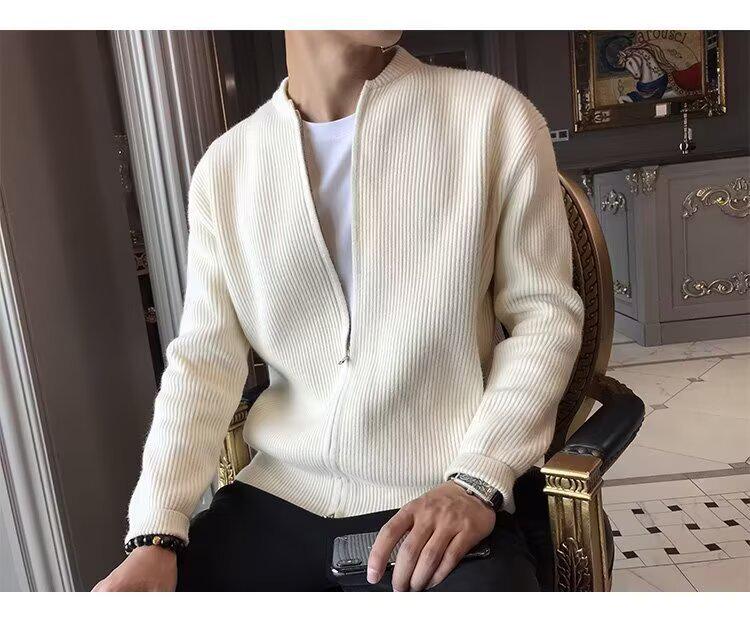 Men's Trendy Knitted V-Neck Cardigan Sweater with Double Zipper - Handsome Autumn/Winter Outerwear