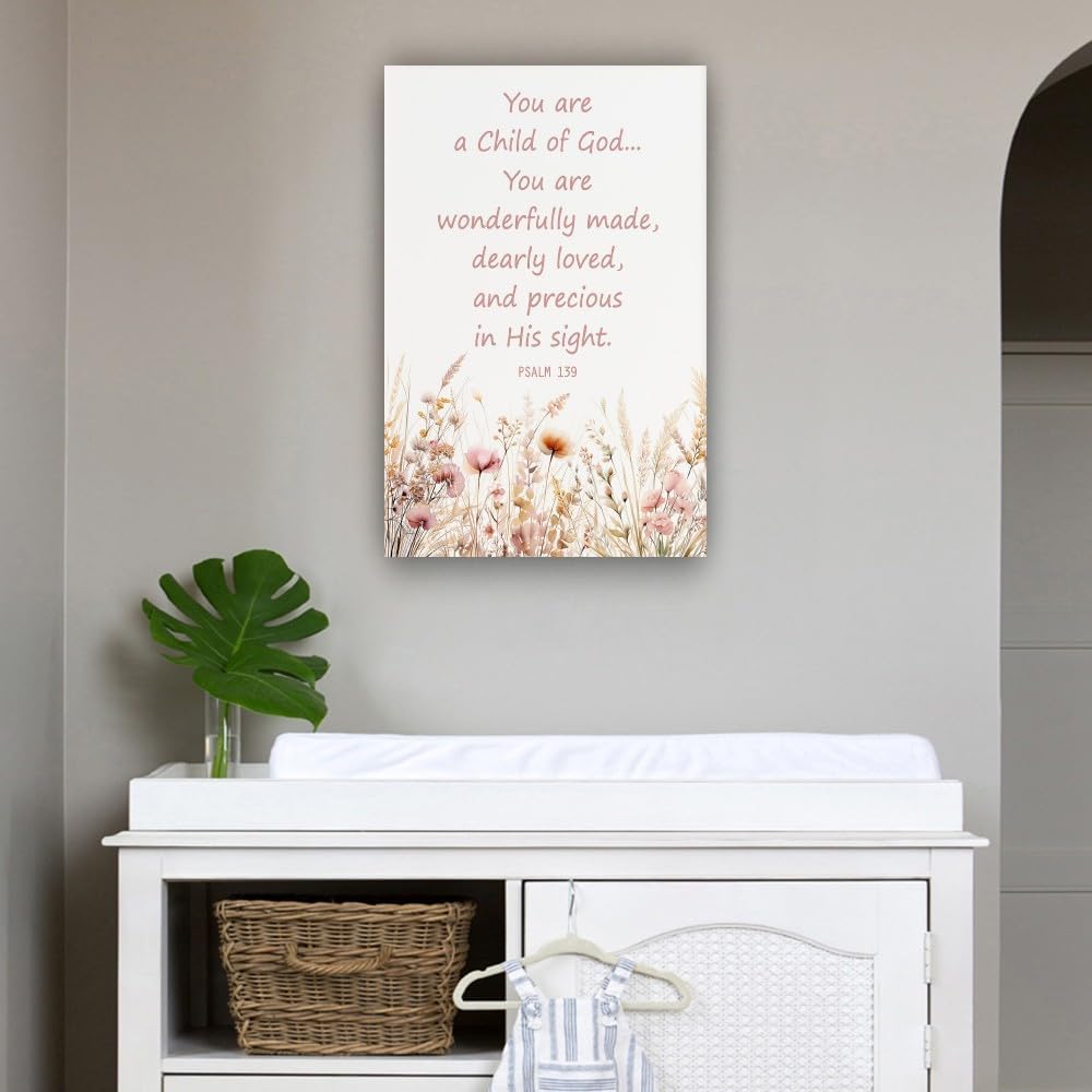 Luosucsf Psalm 139 Christian Wall Decor You Are A Child of God Wildflowers Watercolor Bible Verse Wall Art Painting for Bedroom Picture Poster Prints