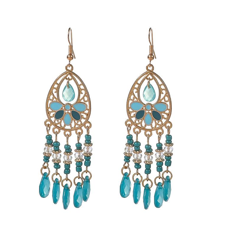 Long fringed earrings Bohemian water drop fringed earrings Ethnic vacation style stud earrings