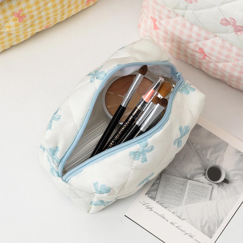 1PC Plaid Bow Pencil Case, Student Portable Pencil Case, Stylish School Supplies Stationery Storage Bag, Desktop Items Storage