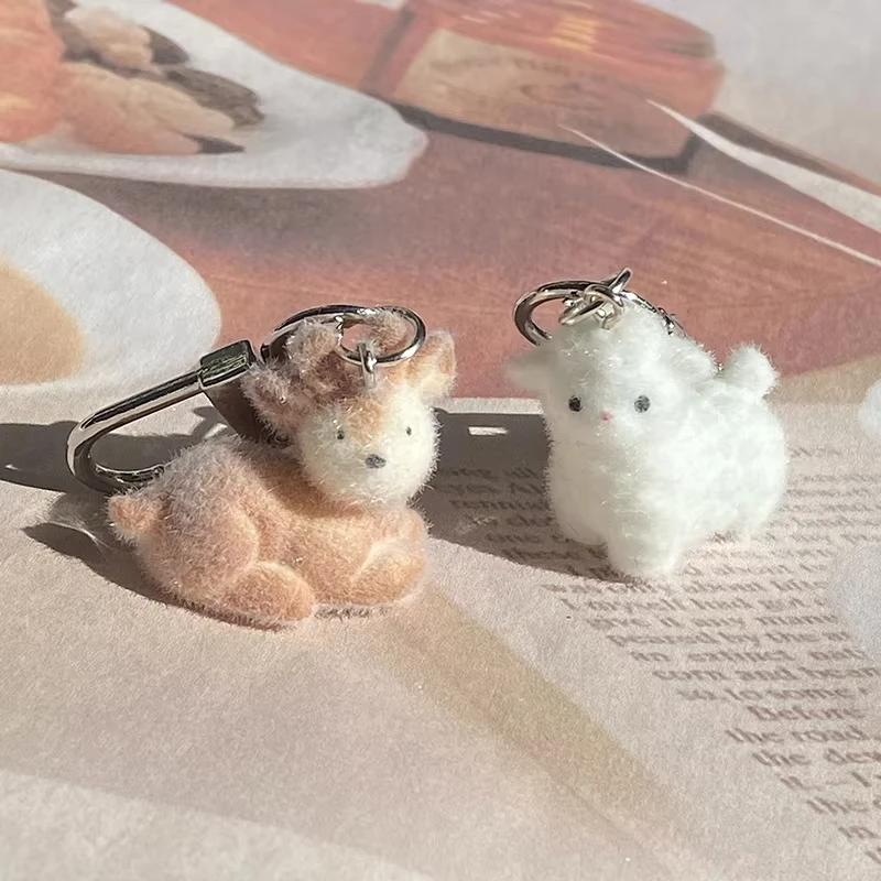 Fluffy Cute Pink Pig Keychains Sheep Capybara Otter Resin Mini 3D Animal Key Ring Holder Bag Charms Car Pendants Gift