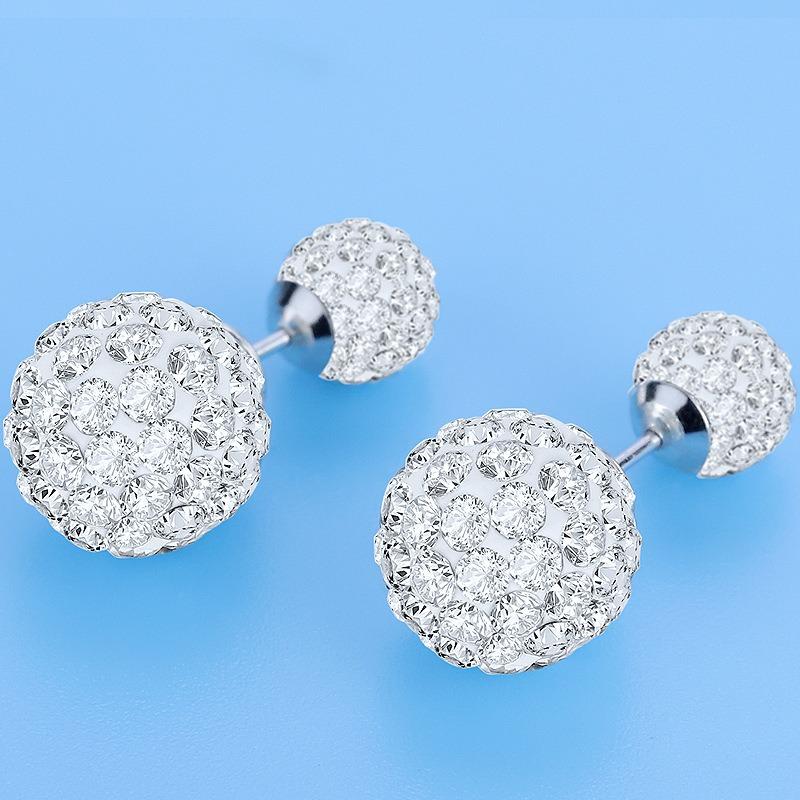 Fashion Korean Style Double Sized Rhinestone Ball 925 Pin Stud Earrings