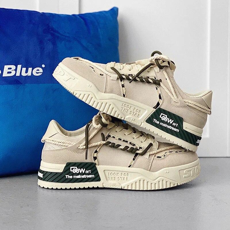Designer Shoes for Men Casual Platform Sneakes Two-tone Lace Up Trainers Fashion Student Sneakes Mens Vulcanized Tenis Masculino