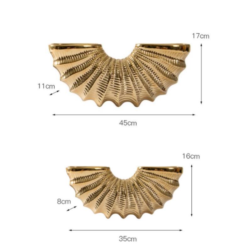 Gyllene Skal Keramisk Vas Geometrisk Halvcirkel Konkylie Blomsterarrangemang Tillbehör Blomvas Vardagsrumsdekoration