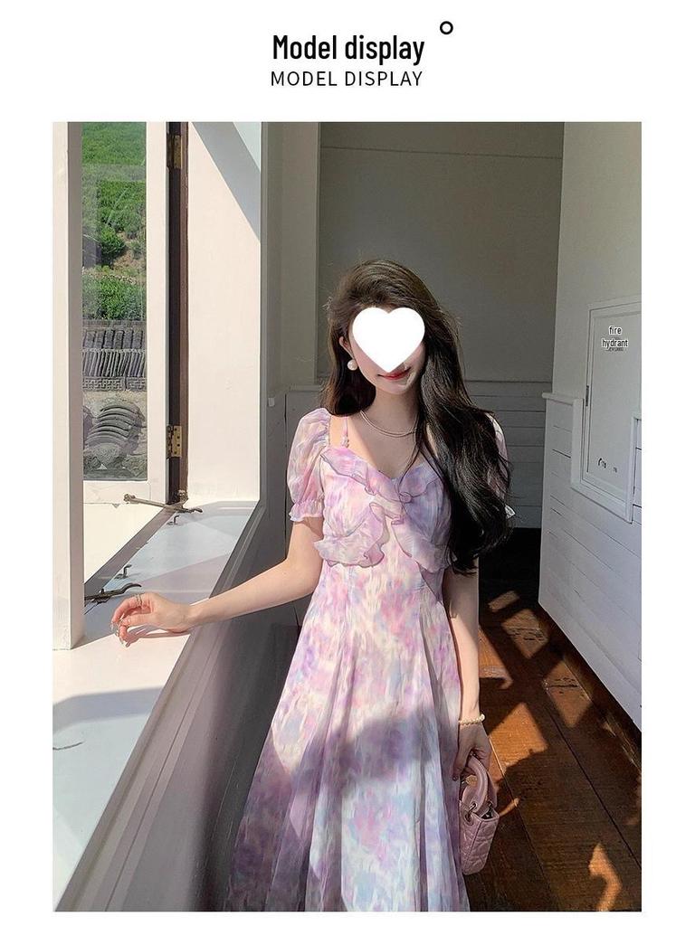 Women's Summer Purple Spaghetti Strap High Waist Maxi Dress