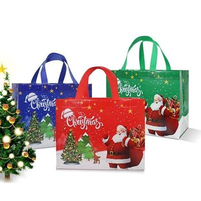 Weihnachtsgeschenktüten, 3 Stück, Weihnachts-Einkaufstüten für Geschenke, wiederverwendbare Einkaufstüten, strapazierfähig, wasserdicht, mit Griffen