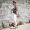 White Slim Fit Jeans Women Casual Washed Denim Pants Mid Rise Long Trousers