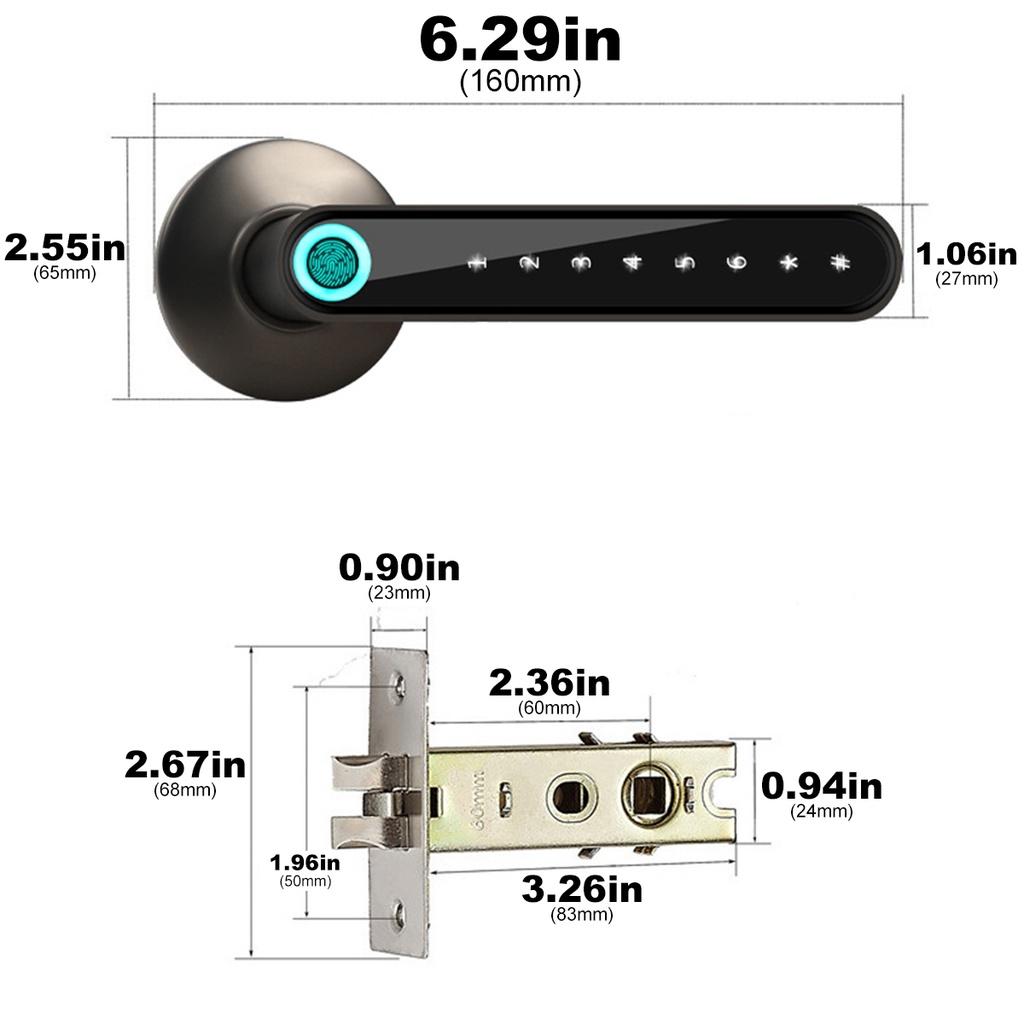 Smart Fingerprint Electronic Door Lock Bluetooth Password Handle Lock APP Unlock Keyless Entry Support iOS/Android