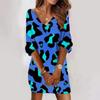 GMXIA Casual Loose V-Neck Printed Midi Sleeve Women's Dresses