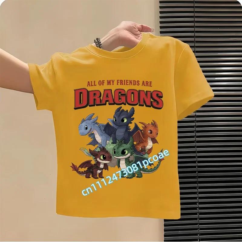 Dragon Tamer Summer Tshirt Boys Sports Shirt Girls Casual Top Cartoon Print Childrens Pure Cotton Short Sleeve Shirt