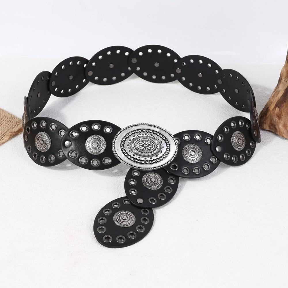 Steampunk Wide Waist Belt Gold Studded Vintage Western Belt Pu Leather Waistband Cowboy Large Round Buckle Belt For Themed Party