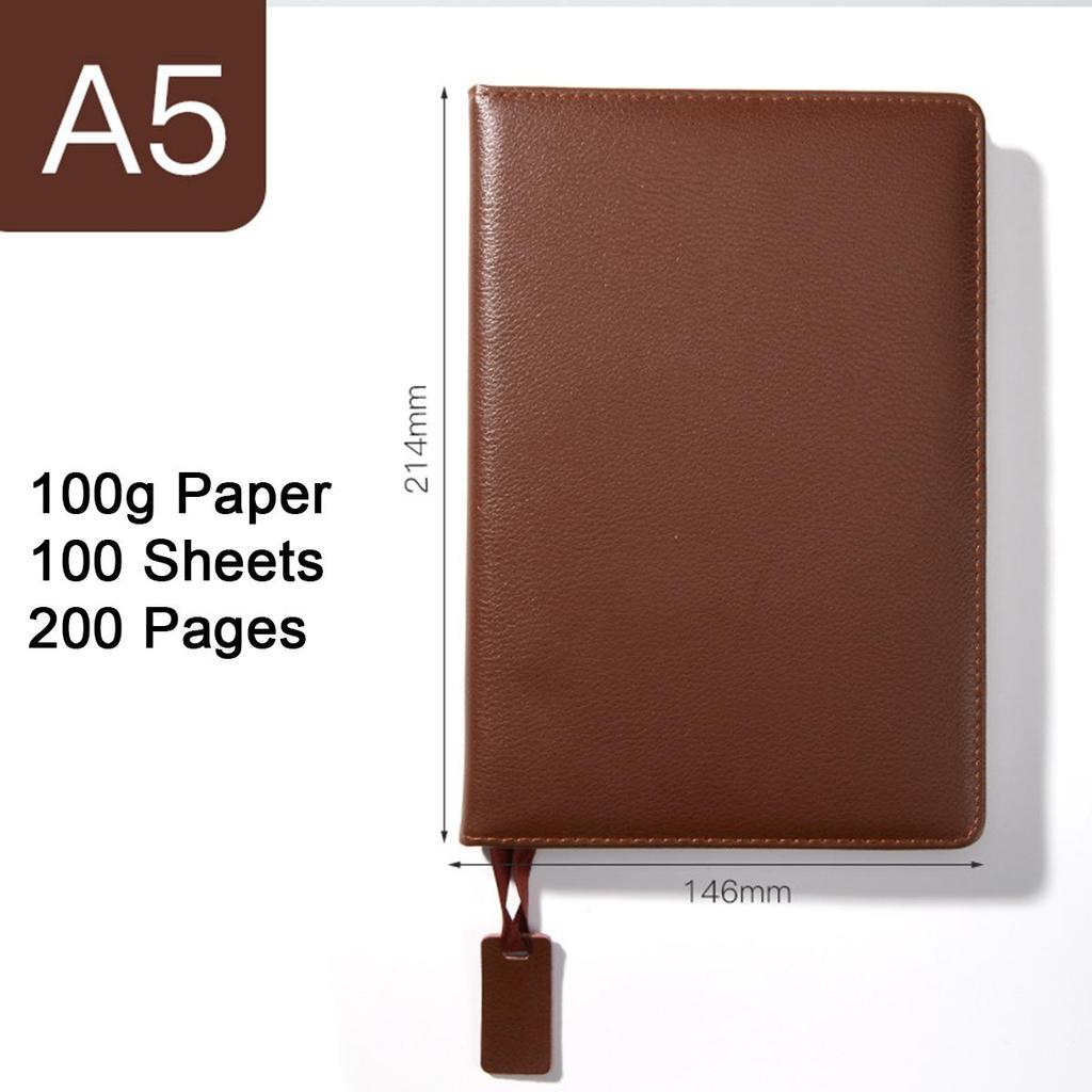 A5 genuine leather notebook, business meeting record book, student diary, notepad, handbook, 100 sheets 200 pages