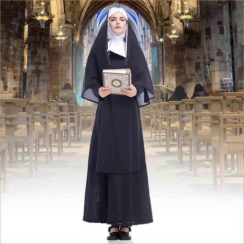 Stock Women Fancy Dress Nun Priest Sister Adult Cosplay Halloween Costume