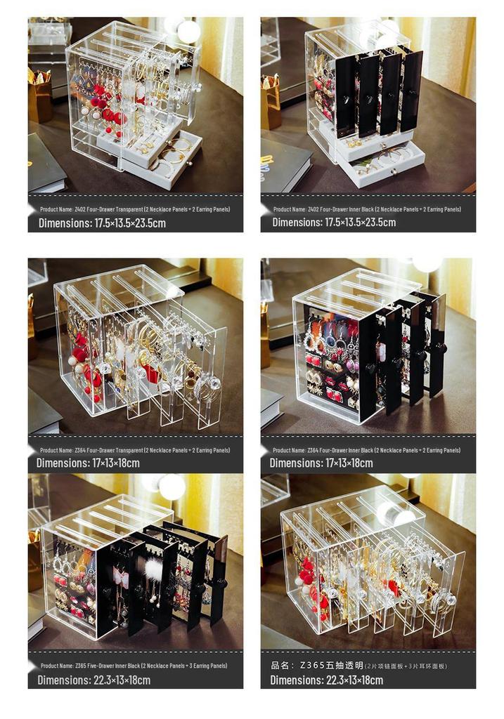 Acrylic Dustproof Earrings & Jewelry Organizer Box with Hanging Rack