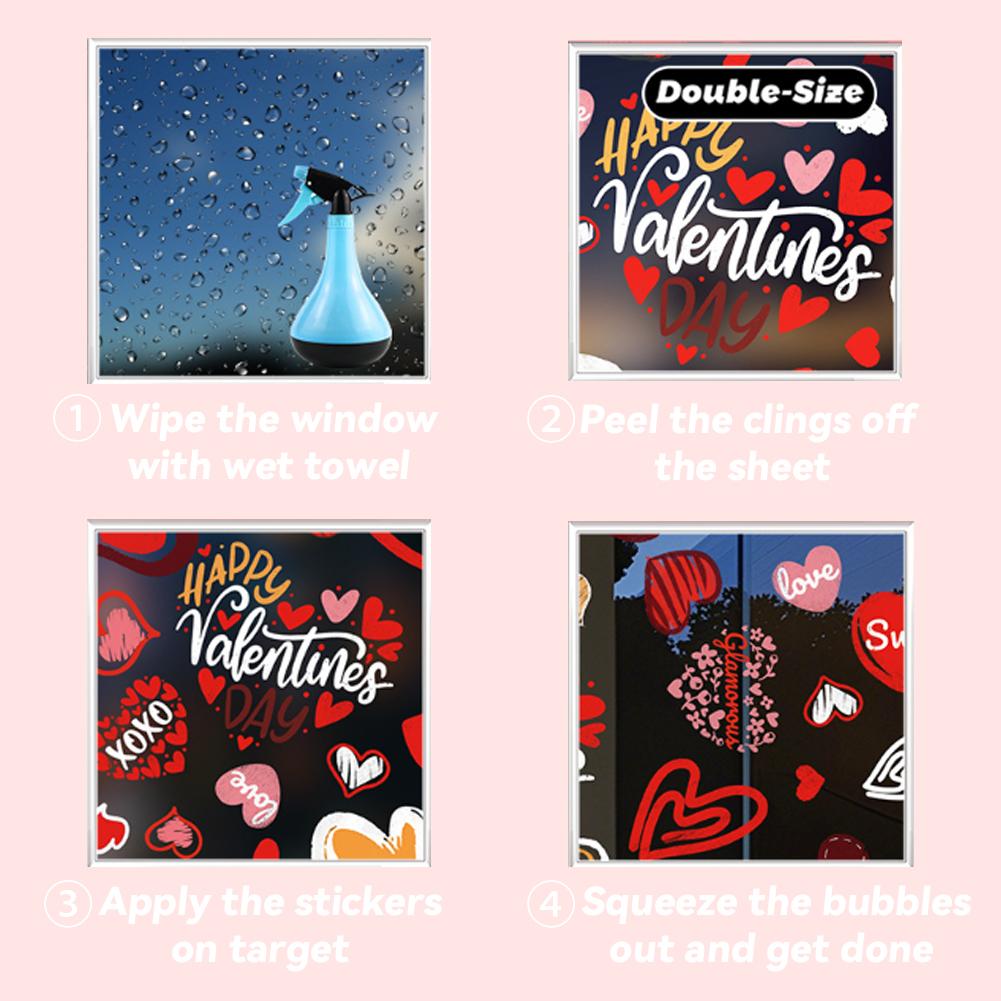 Valentine'S Day Window Decor Reusable Red Pink Heart Shaped Static Stickers Glass Art Decals Home Wall Stickers 6/12 Sheets