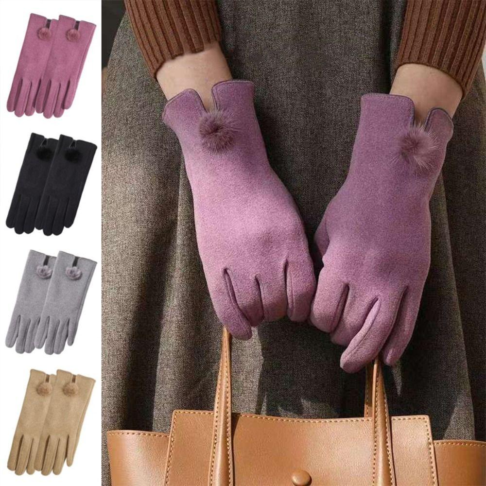 Velvet Pu Leather Gloves Soft Women Cycling Mittens Gift Winter Suede Gloves  Outdoor