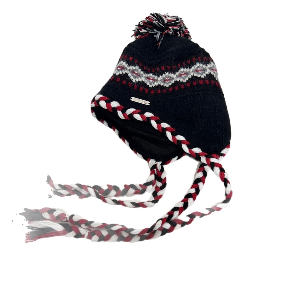 Fair Island Jacquard Knitted Hat Women's Fleece Thickened Autumn and Winter Retro Trendy Lace-Up Braid Warm Flight Hat